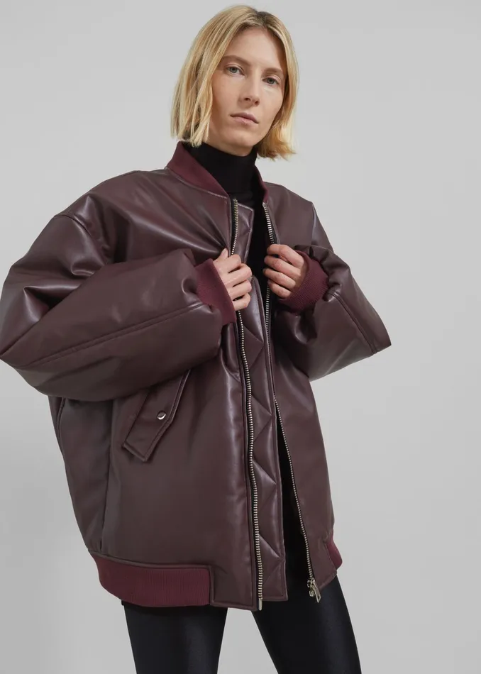 The Frankie Shop Outerwear Astra Faux Leather Bomber Jacket 8211 Burgundy 8211 Women