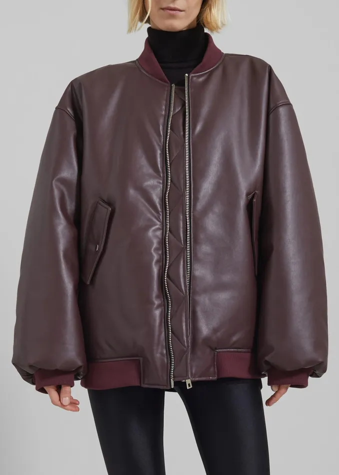 The Frankie Shop Outerwear Astra Faux Leather Bomber Jacket 8211 Burgundy 8211 Women