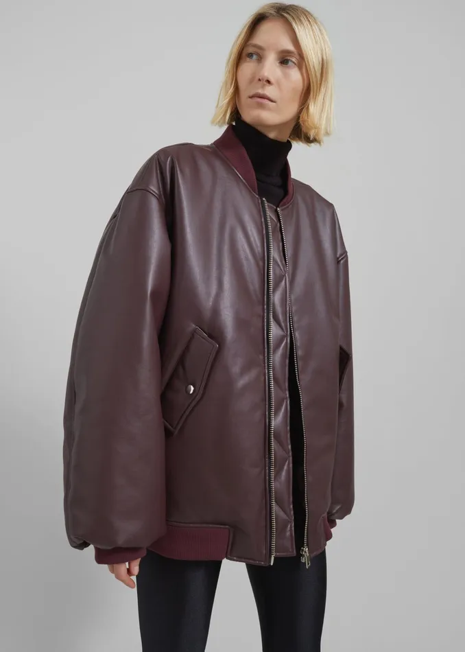 The Frankie Shop Outerwear Astra Faux Leather Bomber Jacket 8211 Burgundy 8211 Women