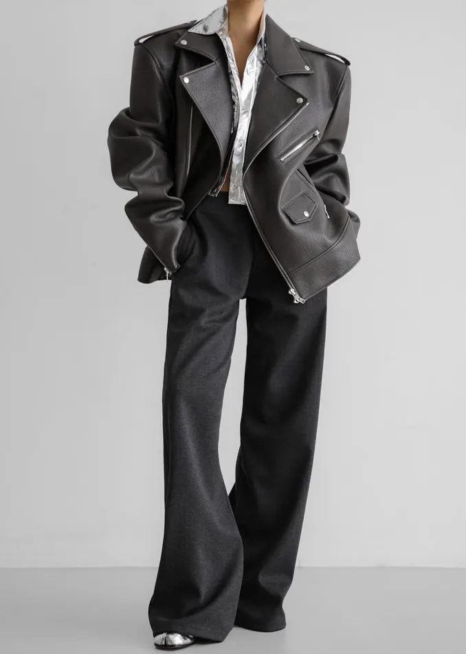 The Frankie Shop Outerwear Chicago Oversized Biker Jacket 8211 Charcoal 8211 Women The Frankie Shop Outerwear Chicago Oversized Biker Jacket 8211 Charcoal 8211 Women