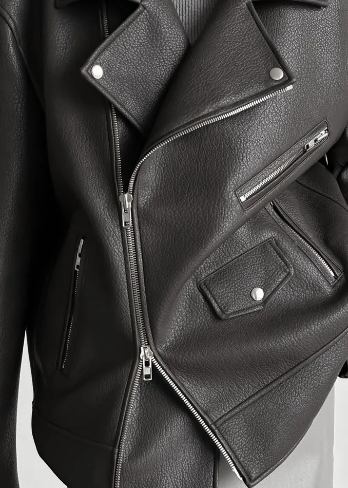 The Frankie Shop Outerwear Chicago Oversized Biker Jacket 8211 Charcoal 8211 Women