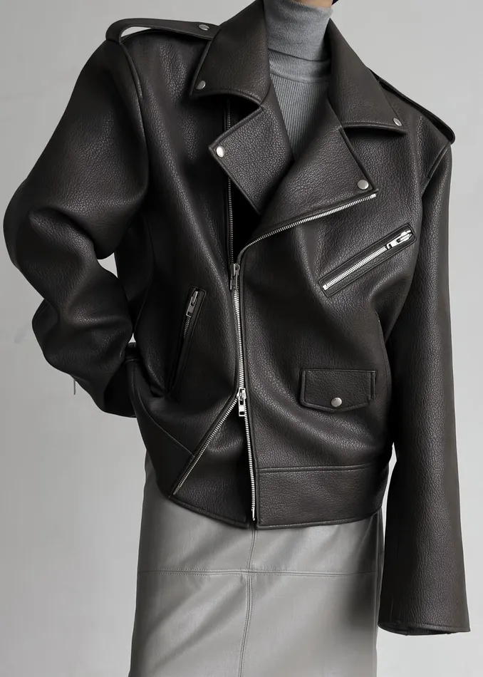 The Frankie Shop Outerwear Chicago Oversized Biker Jacket 8211 Charcoal 8211 Women