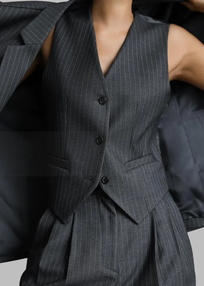 The Frankie Shop Outerwear Elise Vest 8211 GreyWhite Pinstripe 8211 Women