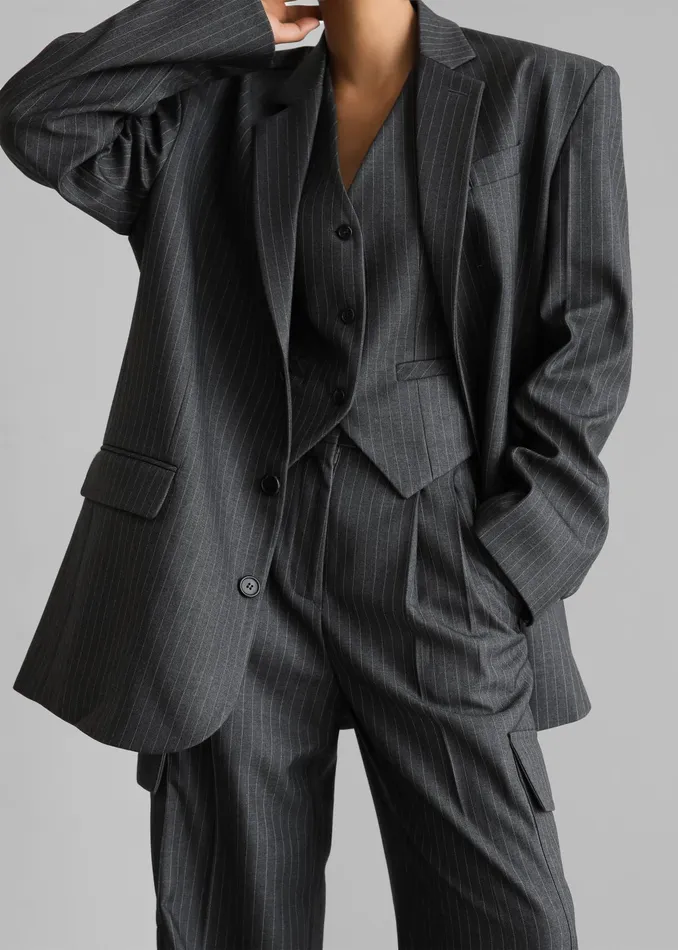 The Frankie Shop Outerwear Elise Vest 8211 GreyWhite Pinstripe 8211 Women
