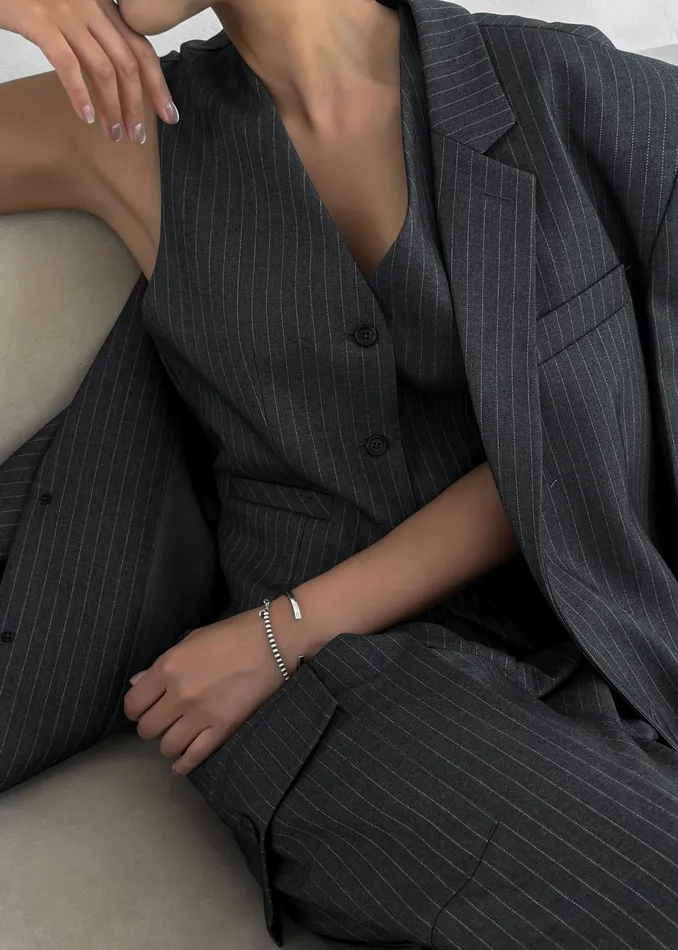 The Frankie Shop Outerwear Elise Vest 8211 GreyWhite Pinstripe 8211 Women