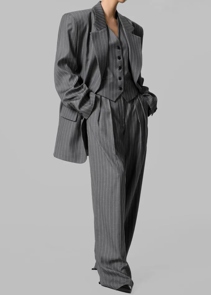 The Frankie Shop Outerwear Holland Suit Vest 8211 CharcoalWhite Pinstripe 8211 Women