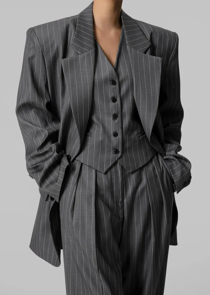 The Frankie Shop Outerwear Holland Suit Vest 8211 CharcoalWhite Pinstripe 8211 Women