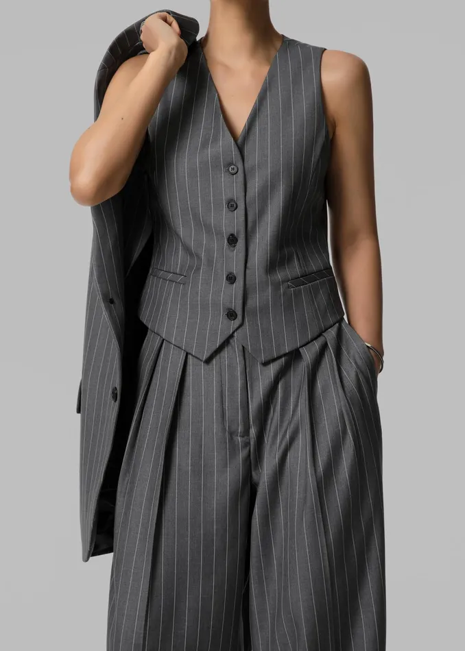 The Frankie Shop Outerwear Holland Suit Vest 8211 CharcoalWhite Pinstripe 8211 Women