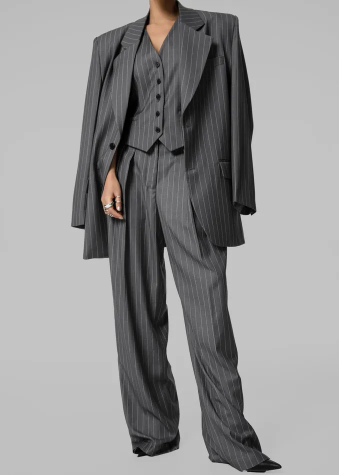 The Frankie Shop Outerwear Holland Suit Vest 8211 CharcoalWhite Pinstripe 8211 Women