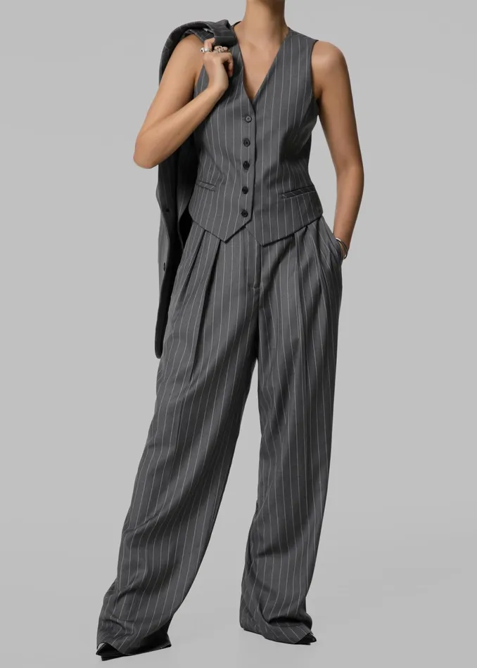 The Frankie Shop Outerwear Holland Suit Vest 8211 CharcoalWhite Pinstripe 8211 Women