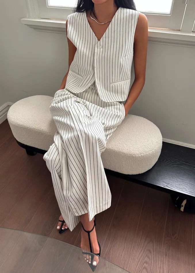 The Frankie Shop Outerwear Landry Vest 8211 WhiteBlack Stripe 8211 Women