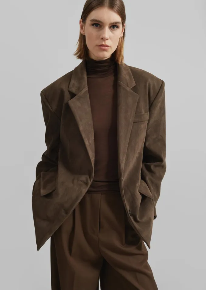 The Frankie Shop Outerwear Peoria Faux Suede Blazer 8211 Brown 8211 Women