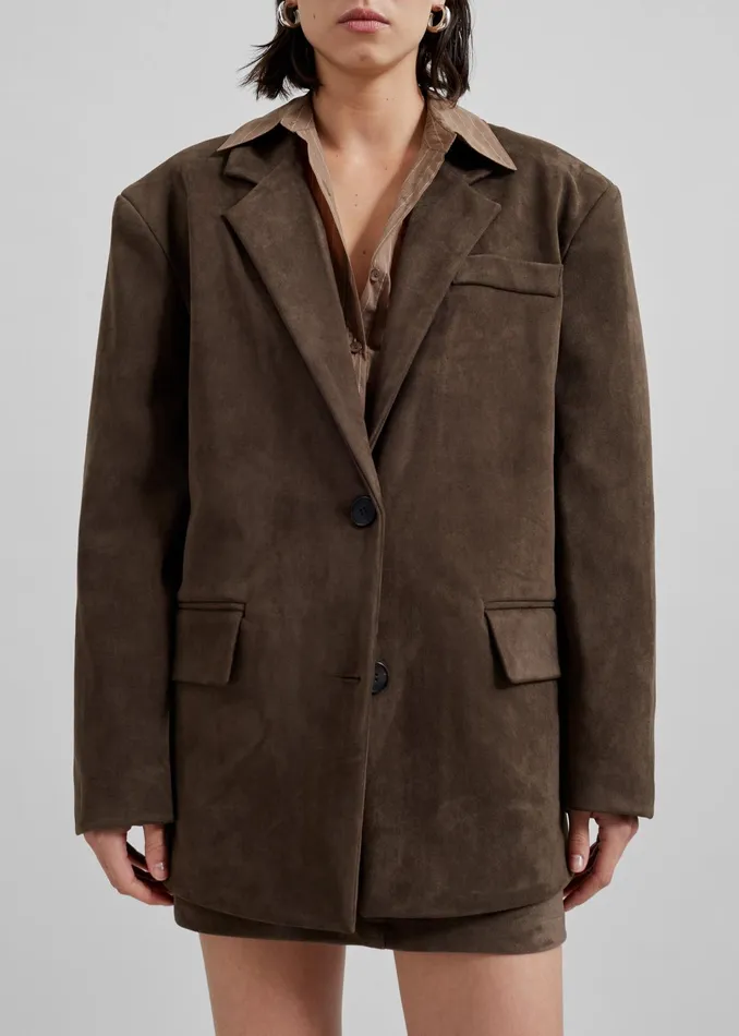 The Frankie Shop Outerwear Peoria Faux Suede Blazer 8211 Brown 8211 Women