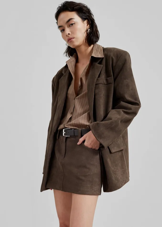 The Frankie Shop Outerwear Peoria Faux Suede Blazer 8211 Brown 8211 Women