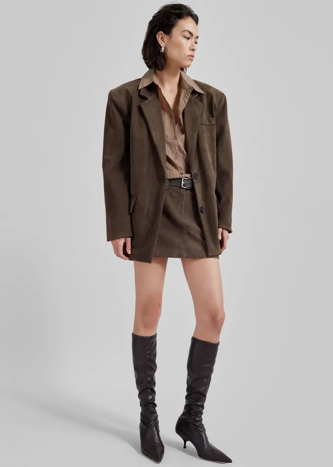 The Frankie Shop Outerwear Peoria Faux Suede Blazer 8211 Brown 8211 Women