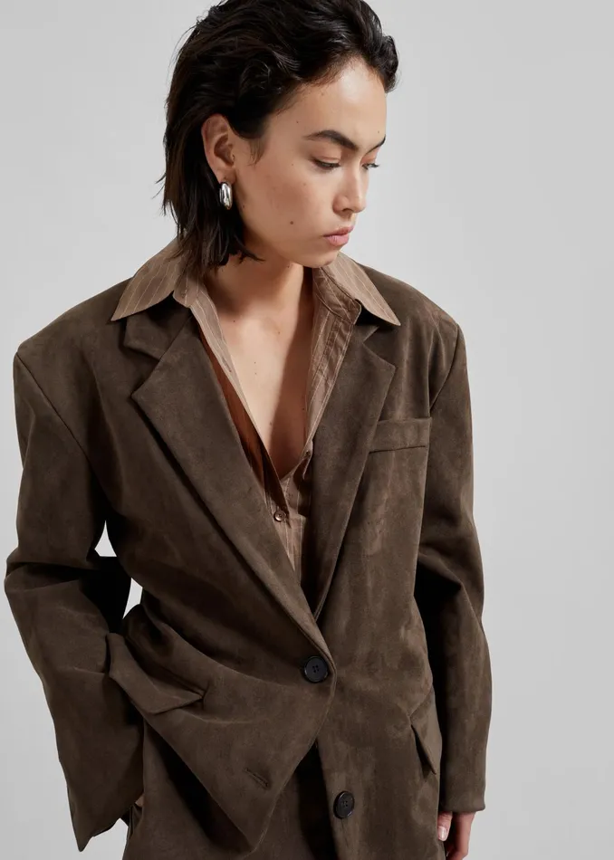 The Frankie Shop Outerwear Peoria Faux Suede Blazer 8211 Brown 8211 Women
