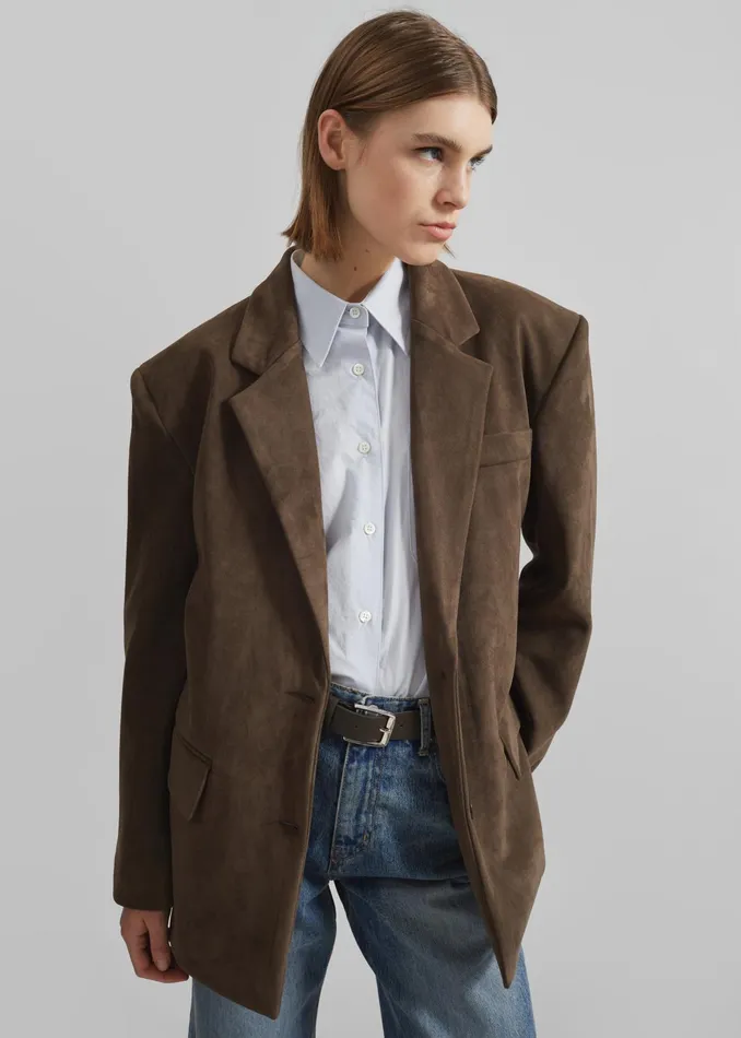 The Frankie Shop Outerwear Peoria Faux Suede Blazer 8211 Brown 8211 Women