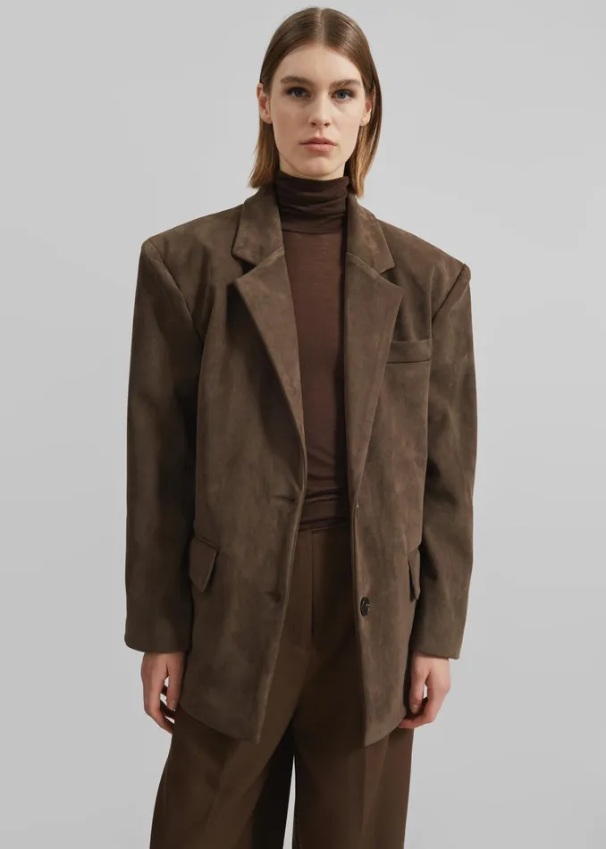 The Frankie Shop Outerwear Peoria Faux Suede Blazer 8211 Brown 8211 Women