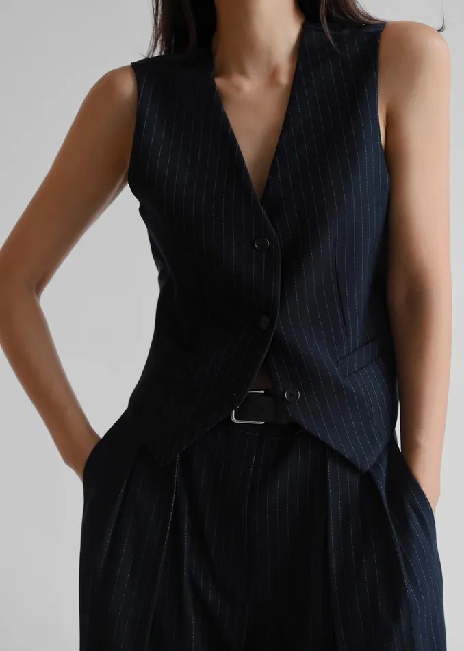 The Frankie Shop Outerwear Tansy Tailored Vest 8211 Navy Pinstripe 8211 Women