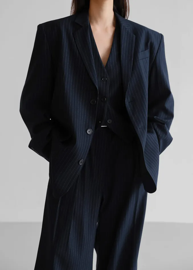 The Frankie Shop Outerwear Tansy Tailored Vest 8211 Navy Pinstripe 8211 Women