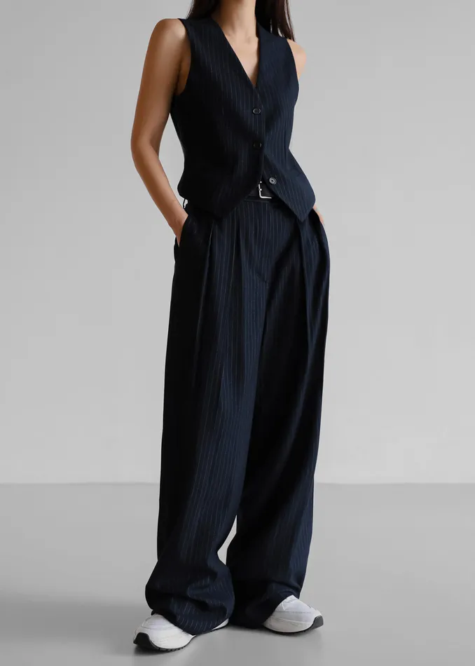 The Frankie Shop Outerwear Tansy Tailored Vest 8211 Navy Pinstripe 8211 Women