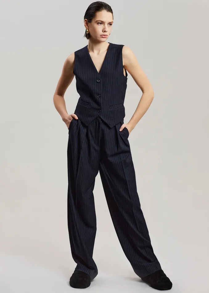 The Frankie Shop Outerwear Tansy Tailored Vest 8211 Navy Pinstripe 8211 Women