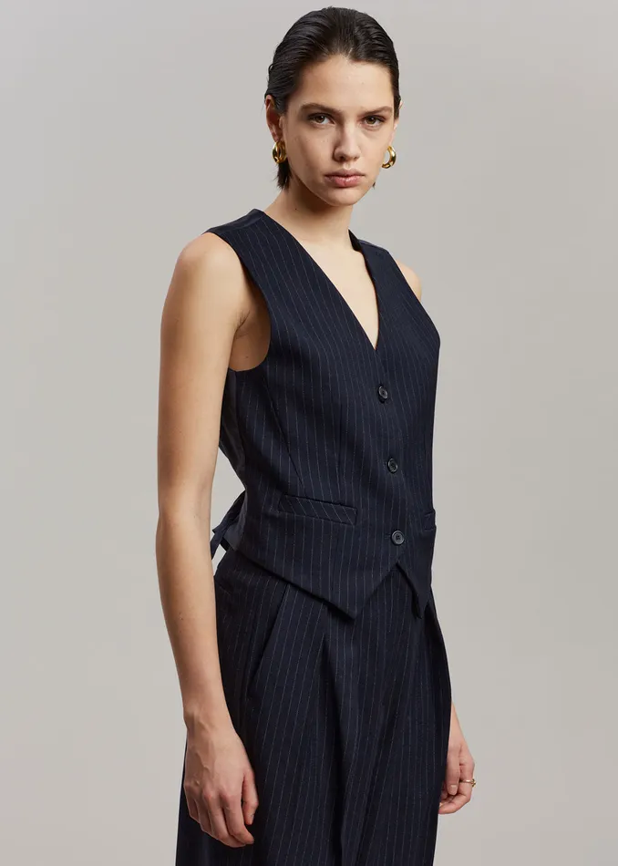 The Frankie Shop Outerwear Tansy Tailored Vest 8211 Navy Pinstripe 8211 Women