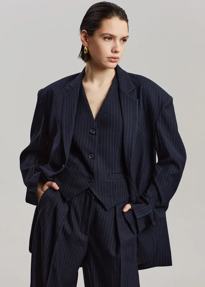 The Frankie Shop Outerwear Tansy Tailored Vest 8211 Navy Pinstripe 8211 Women