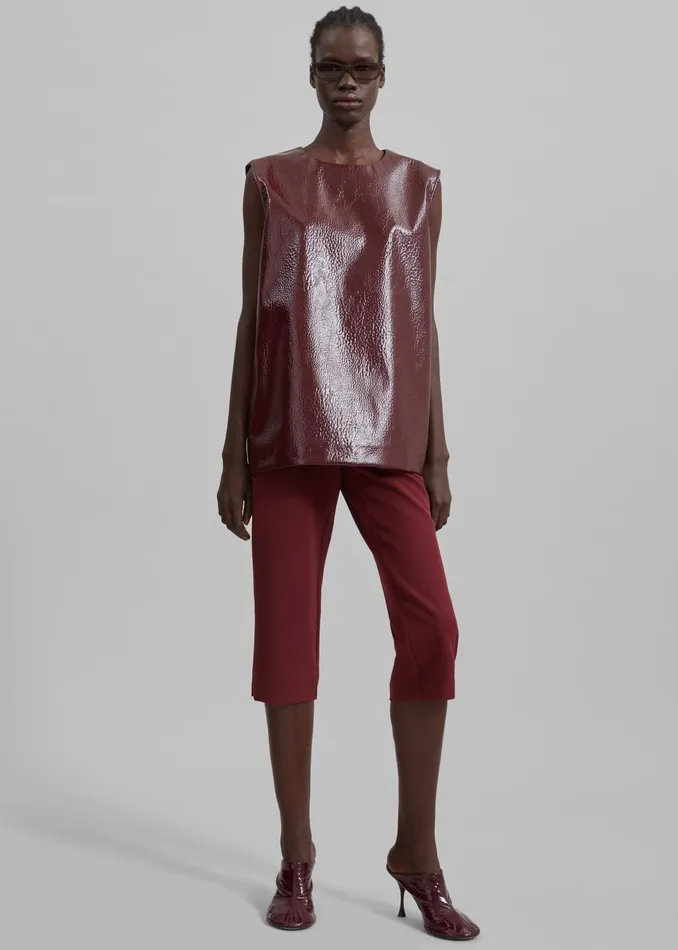 The Frankie Shop Tops Amaris Crackled Faux Leather Tank Top 8211 Burgundy 8211 Women