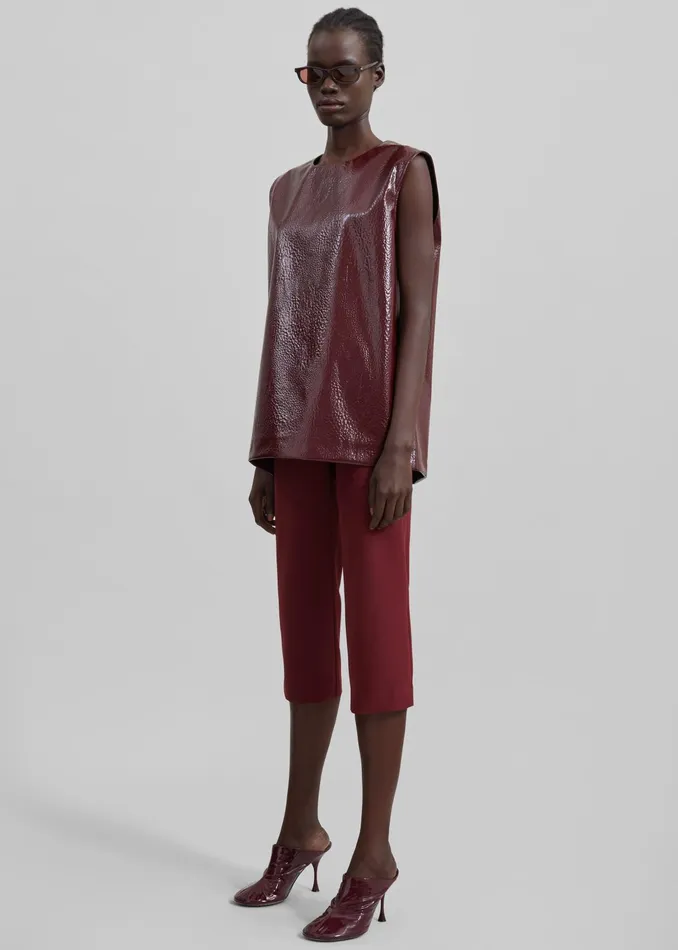 The Frankie Shop Tops Amaris Crackled Faux Leather Tank Top 8211 Burgundy 8211 Women