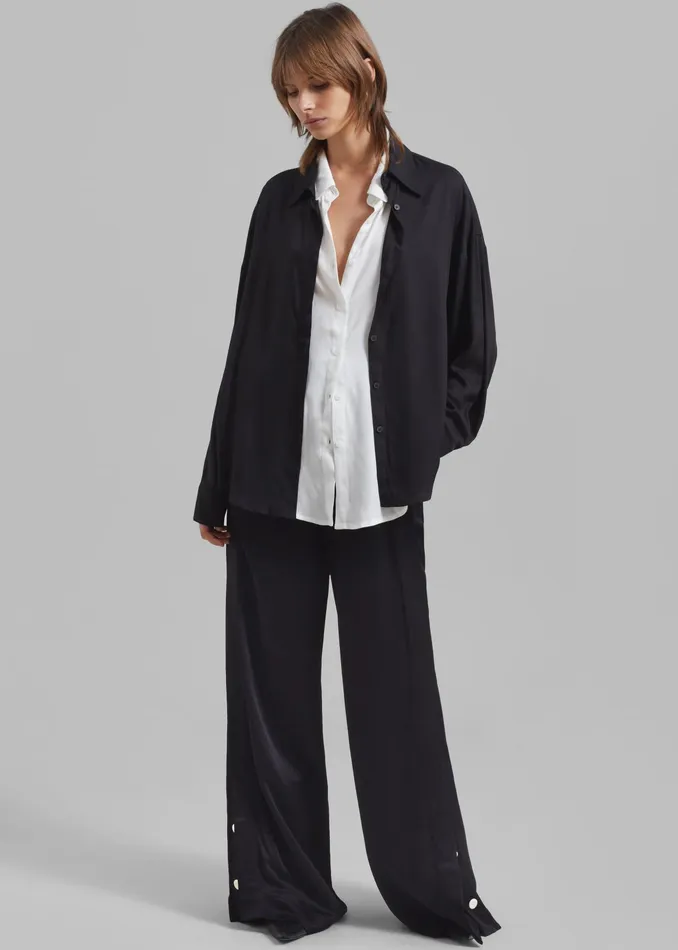 The Frankie Shop Tops Ann Double Layer Shirt 8211 BlackWhite 8211 Women