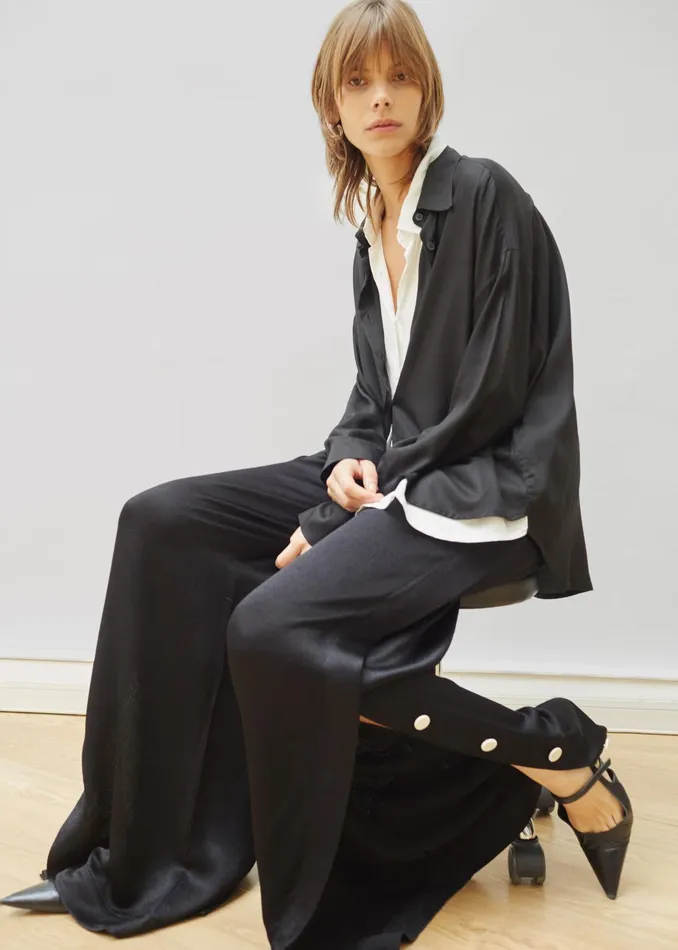 The Frankie Shop Tops Ann Double Layer Shirt 8211 BlackWhite 8211 Women