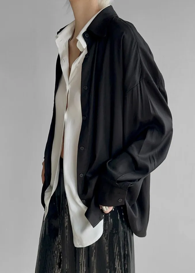 The Frankie Shop Tops Ann Double Layer Shirt 8211 BlackWhite 8211 Women