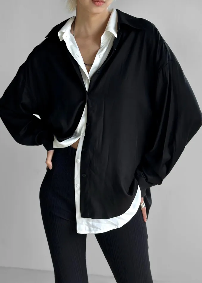 The Frankie Shop Tops Ann Double Layer Shirt 8211 BlackWhite 8211 Women