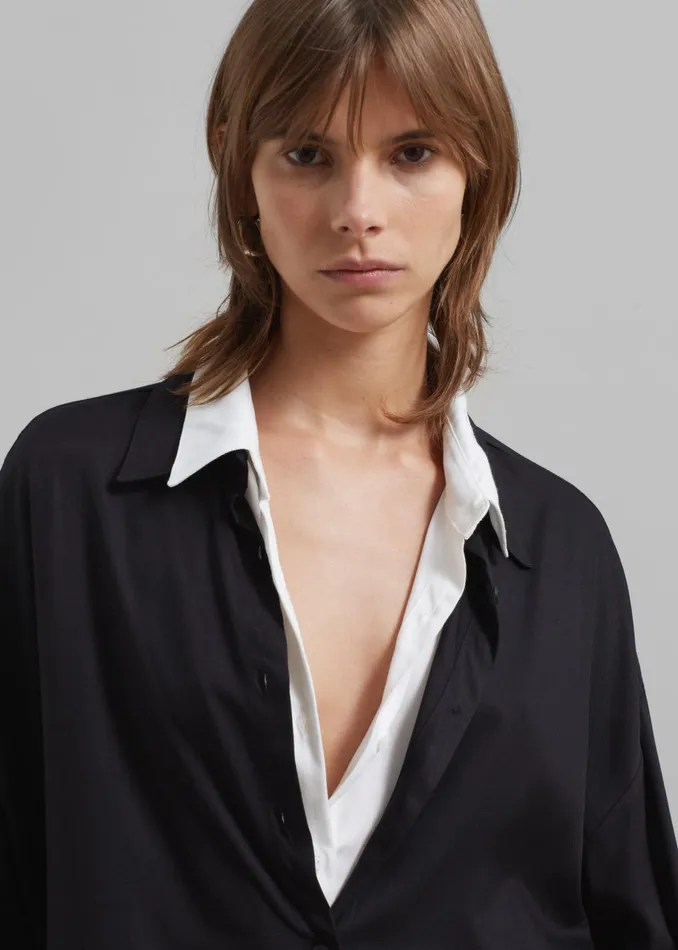 The Frankie Shop Tops Ann Double Layer Shirt 8211 BlackWhite 8211 Women