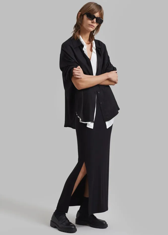 The Frankie Shop Tops Ann Double Layer Shirt 8211 BlackWhite 8211 Women