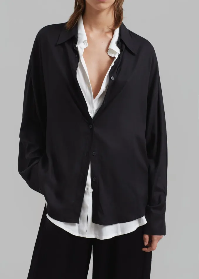 The Frankie Shop Tops Ann Double Layer Shirt 8211 BlackWhite 8211 Women