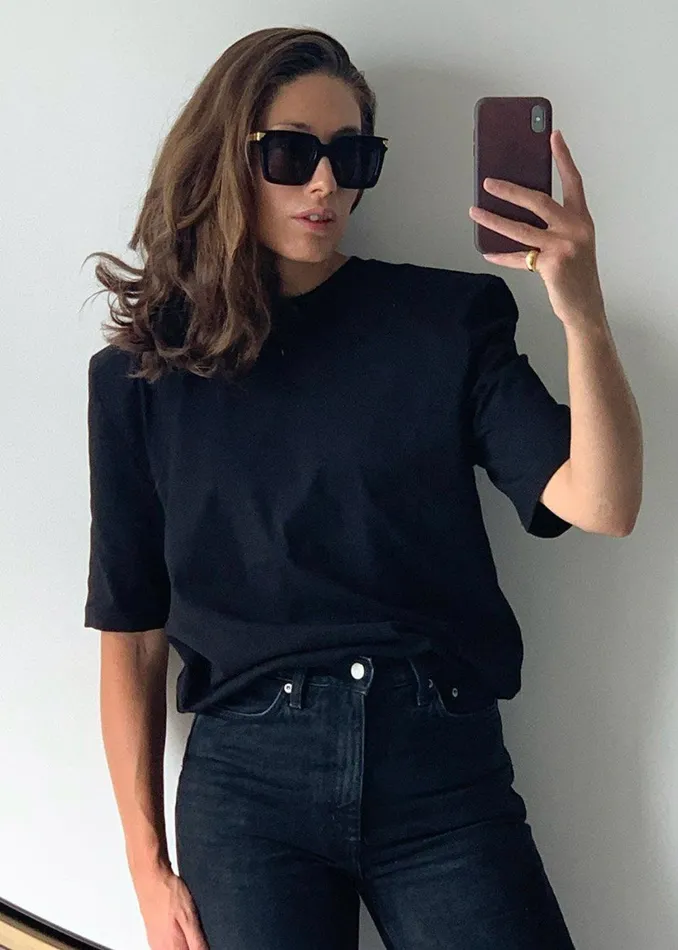 The Frankie Shop Tops Carrington Padded Shoulder Tee 8211 Black 8211 Women