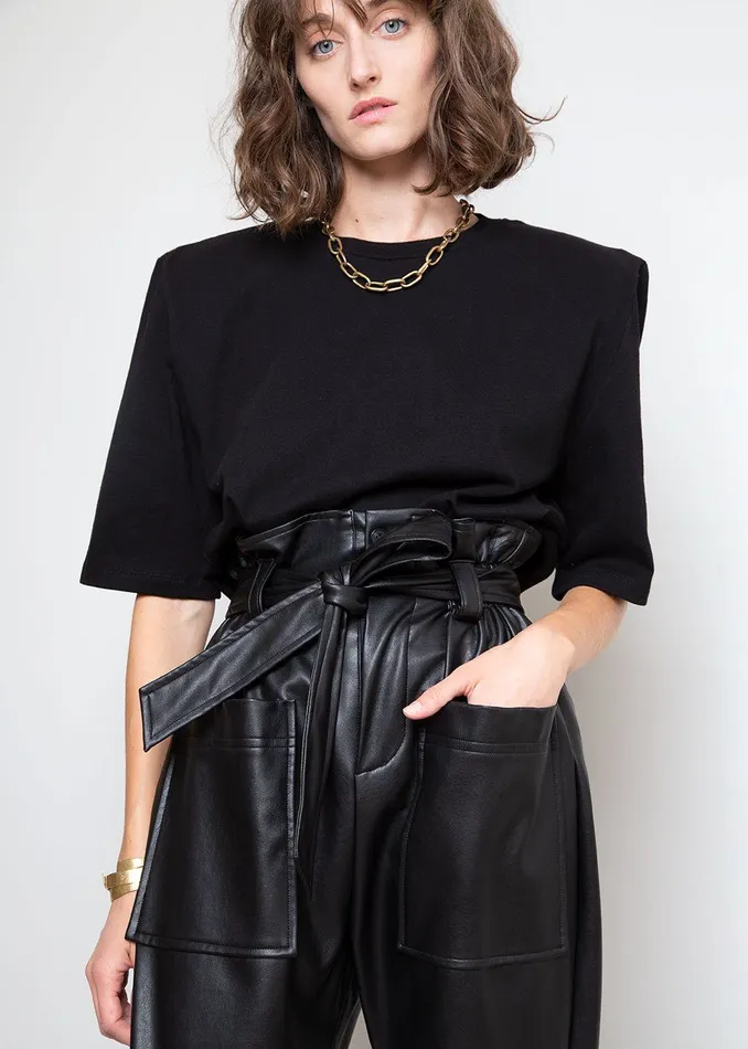 The Frankie Shop Tops Carrington Padded Shoulder Tee 8211 Black 8211 Women