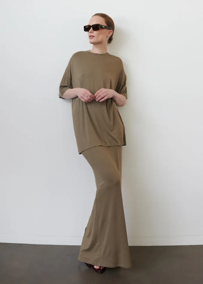 The Frankie Shop Tops Ella Boxy Tee 8211 Khaki Brown 8211 Women