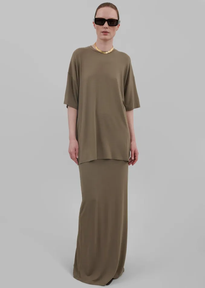 The Frankie Shop Tops Ella Boxy Tee 8211 Khaki Brown 8211 Women
