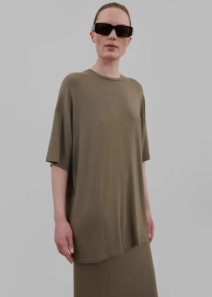 The Frankie Shop Tops Ella Boxy Tee 8211 Khaki Brown 8211 Women