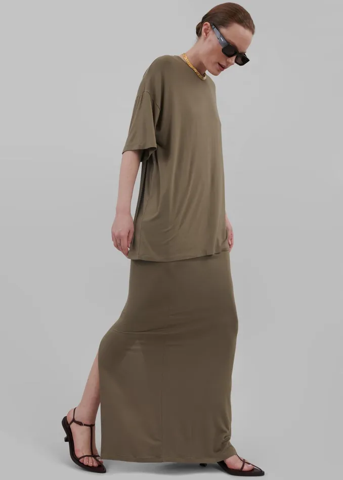 The Frankie Shop Tops Ella Boxy Tee 8211 Khaki Brown 8211 Women