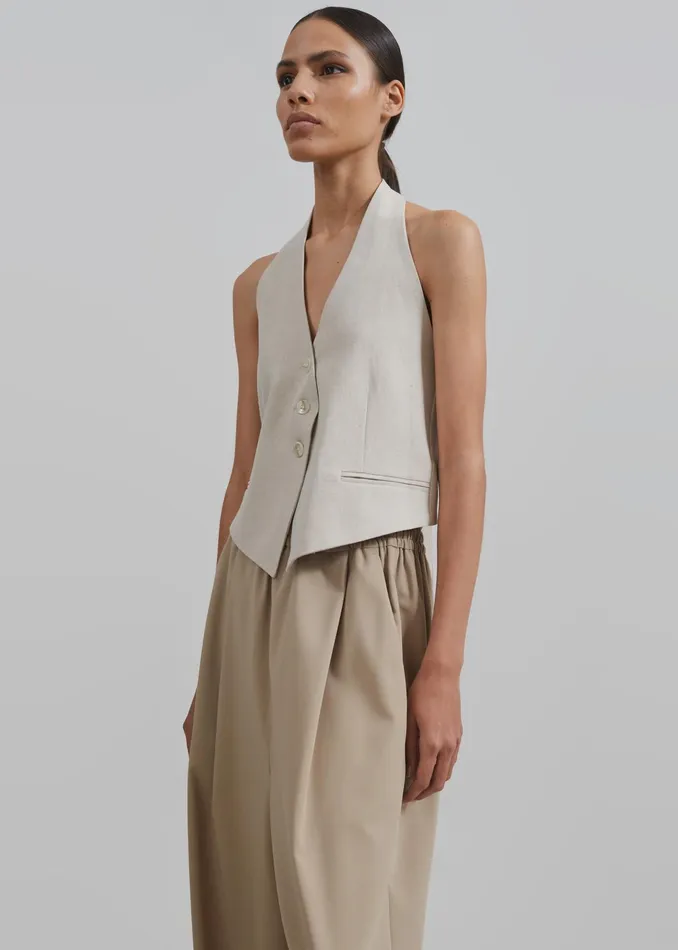 The Frankie Shop Tops Elora Linen Halter Top 8211 Oat 8211 Women