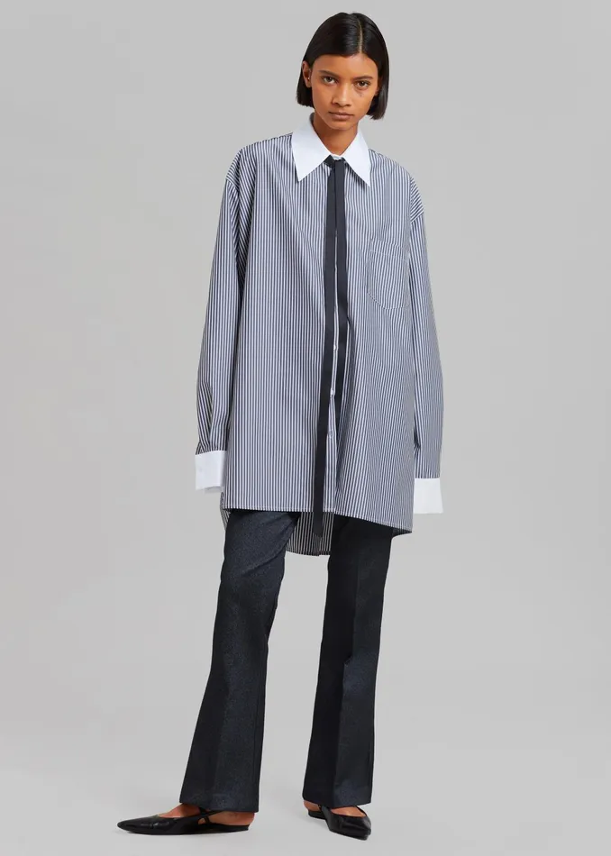 The Frankie Shop Tops Jany TieNeck Shirt 8211 Black Stripe 8211 Women
