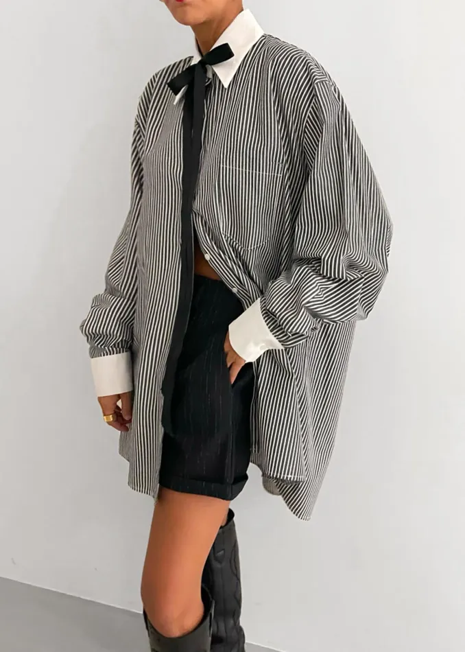 The Frankie Shop Tops Jany TieNeck Shirt 8211 Black Stripe 8211 Women