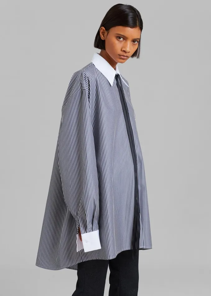 The Frankie Shop Tops Jany TieNeck Shirt 8211 Black Stripe 8211 Women