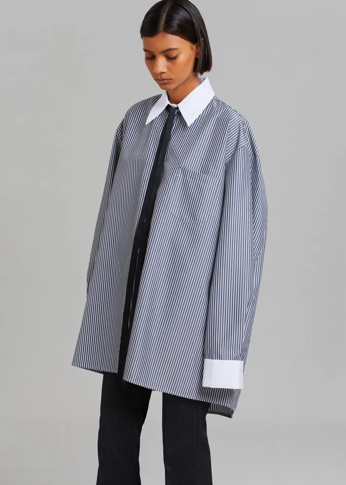 The Frankie Shop Tops Jany TieNeck Shirt 8211 Black Stripe 8211 Women