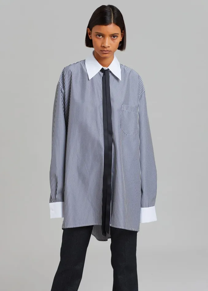 The Frankie Shop Tops Jany TieNeck Shirt 8211 Black Stripe 8211 Women