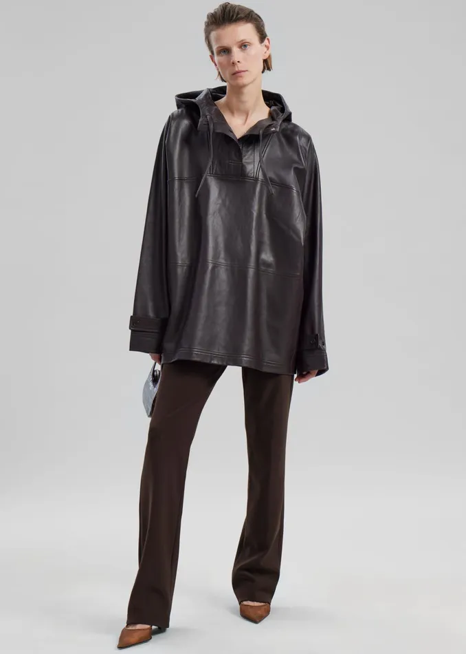 The Frankie Shop Tops Kevin Leather Hooded Overshirt 8211 Brown 8211 Women